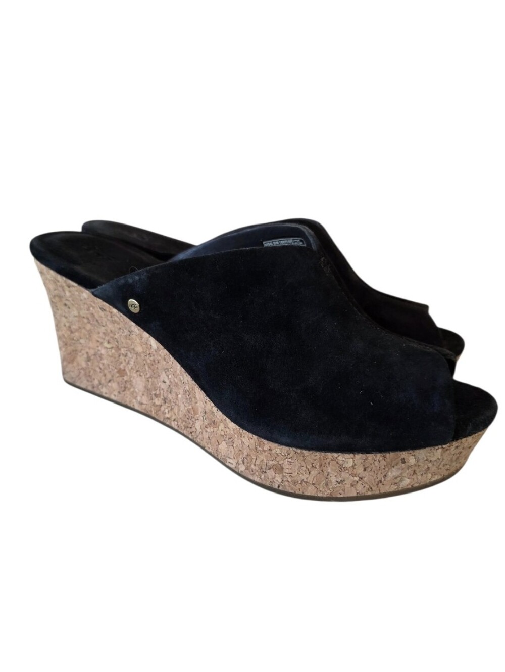 UGG Dominique Black Suede Cork Wedge Slide Mules 9 Boho Chic Festival